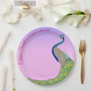 Assiettes En Carton Fête des mariées Elegant Peacock Feminine