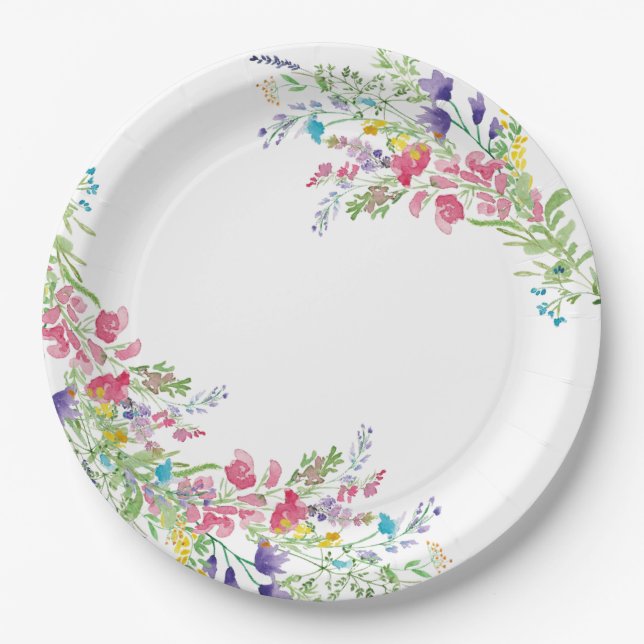 Assiettes En Carton Fête des mariées fleur sauvage Floral Garden (Devant)