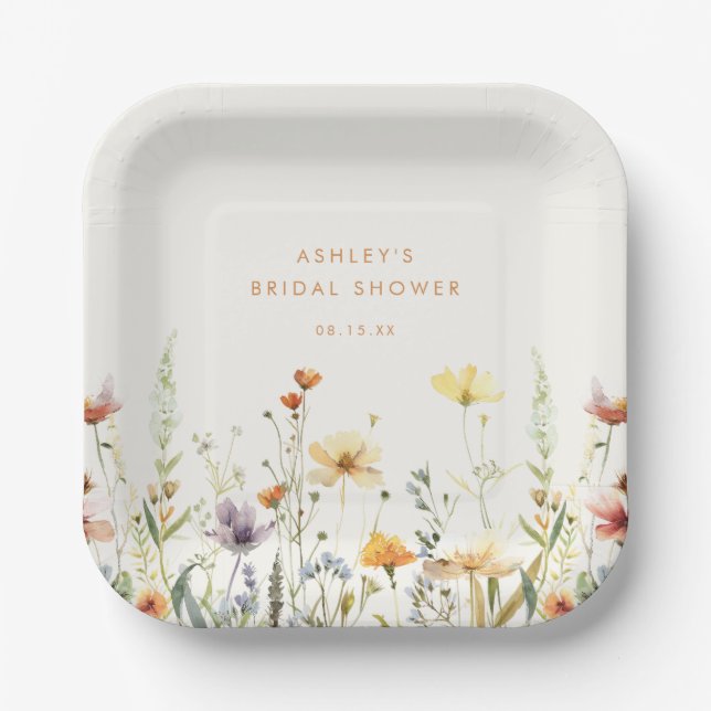 Assiettes En Carton Fête des mariées Fleur sauvage rustique (Recto)