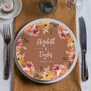 Assiettes En Carton Fête des mariées Fleurs d'automne en terre cuite