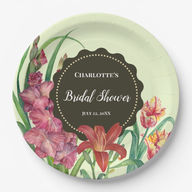 Assiettes En Carton Fête des mariées Fleurs de printemps chaudes (Devant)