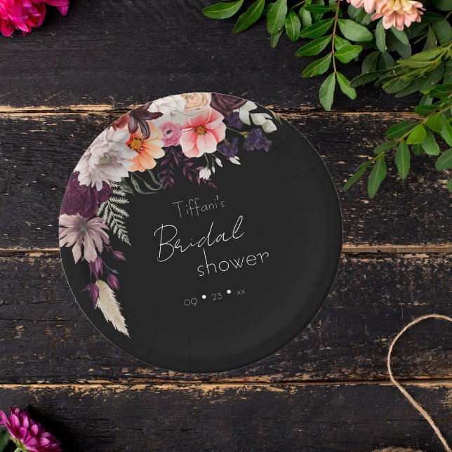 Assiettes En Carton Fête des mariées Fleurs Moody foncé (Créateur téléchargé)
