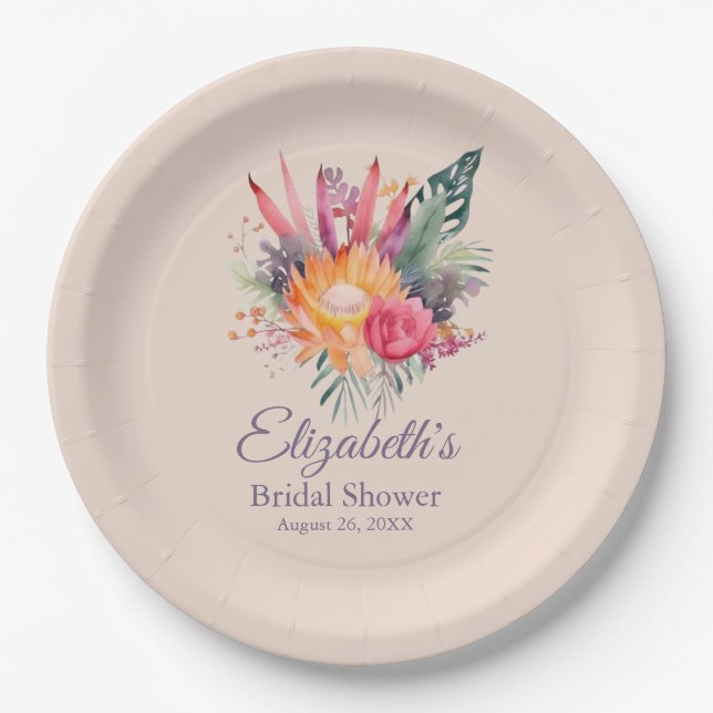 Assiettes En Carton Fête des mariées Fleurs Tropicales Peach Fuzz (Devant)
