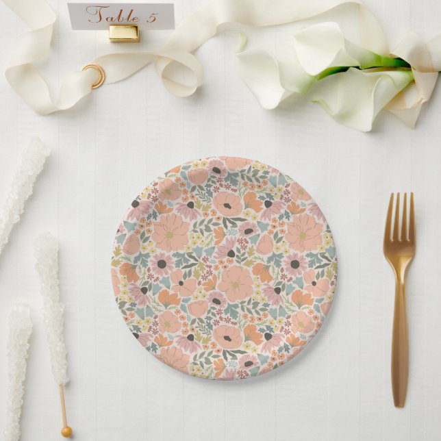 Assiettes En Carton Fête des mariées florale (Mariage)