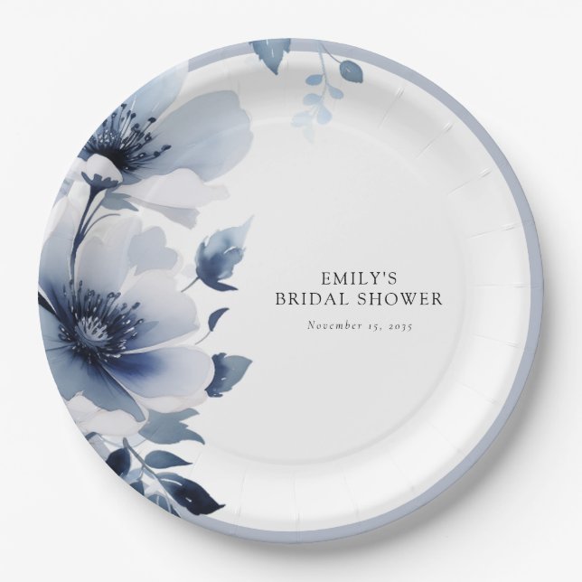 Assiettes En Carton Fête des mariées florale bleu marine (Devant)