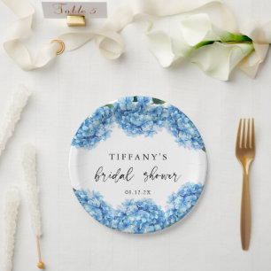 Assiettes En Carton Fête des mariées Florale Blue Hydrangea