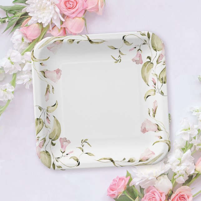 Assiettes En Carton Fête des mariées florale d'aquarelle (Créateur téléchargé)