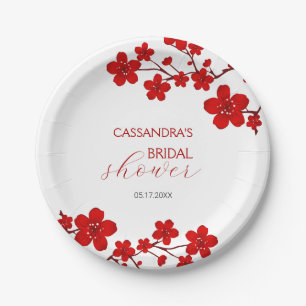 Assiettes En Carton Fête des mariées florale de fleurs de cerisier rou