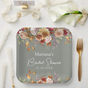Assiettes En Carton Fête des mariées florale de la chute verte de Sage