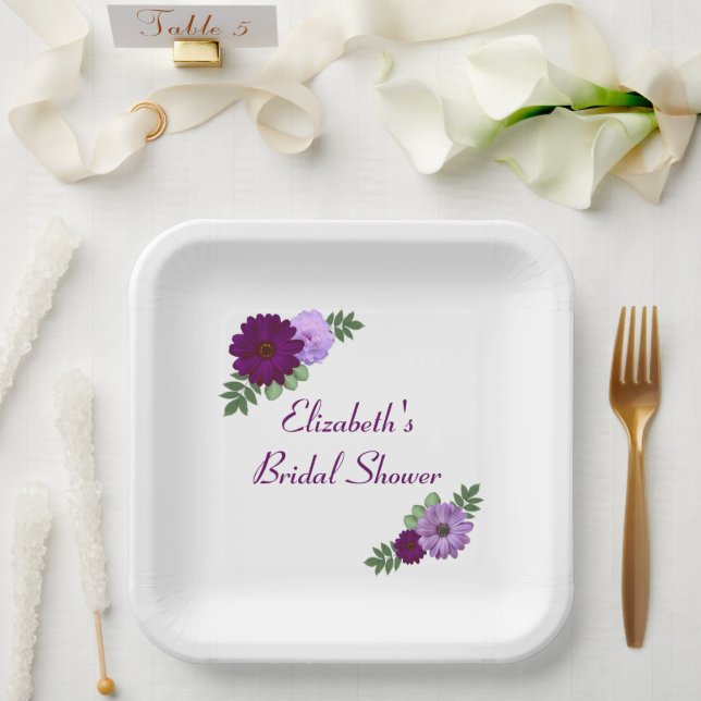 Assiettes En Carton Fête des mariées florale de pivoine violette (Mariage)