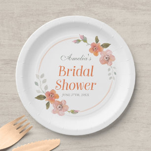 Assiettes En Carton Fête des mariées florale délicate
