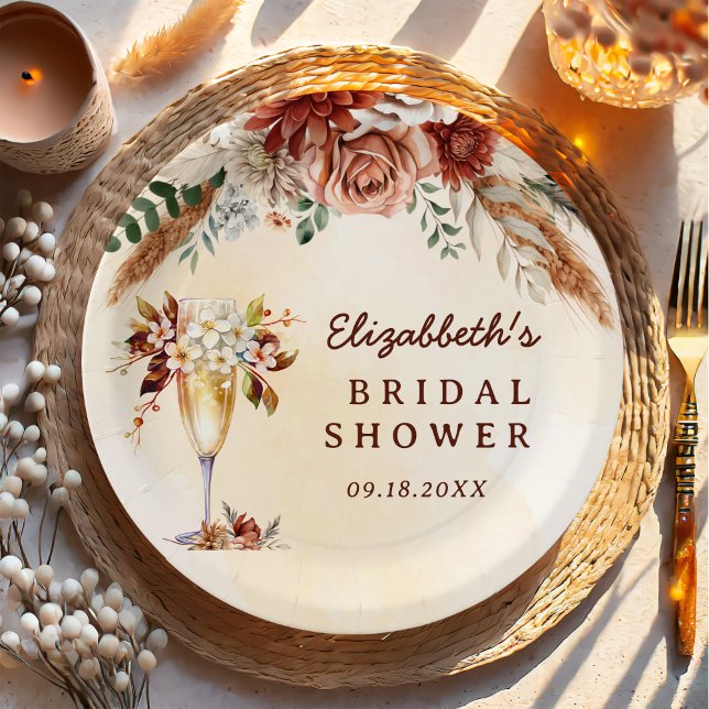 Assiettes En Carton Fête des mariées Florale en terre cuite Boho (Créateur téléchargé)