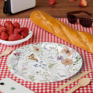 Assiettes En Carton Fête des mariées florale Fleur sauvage en pression