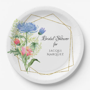 Assiettes En Carton Fête des mariées florale géométrique Bleu rose Bot