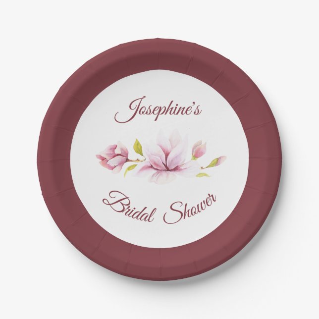 Assiettes En Carton Fête des mariées florale Magnolia Bourgogne (Devant)