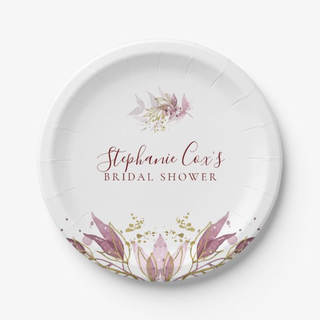 Assiettes En Carton Fête des mariées florale moderne (Devant)