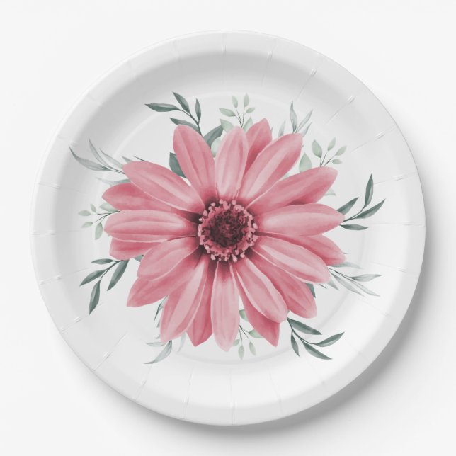Assiettes En Carton Fête des mariées florale Rose Daisy (Devant)