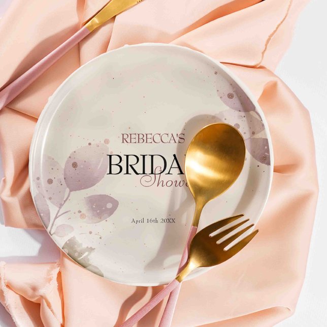 Assiettes En Carton Fête des mariées florale rose pâle et poussiéreuse (Créateur téléchargé)