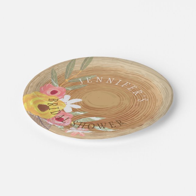 Assiettes En Carton Fête des mariées florale rustique Woodsy (Angle)