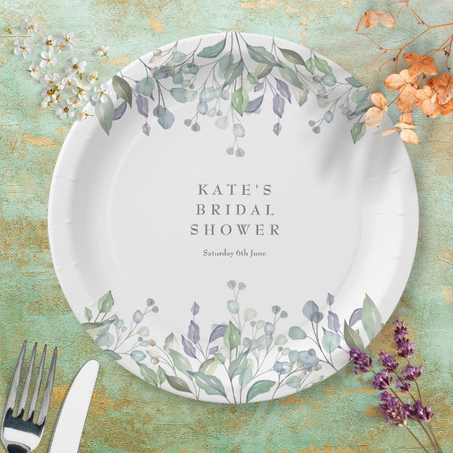 Assiettes En Carton Fête des mariées florale Sage et Lilac (Créateur téléchargé)