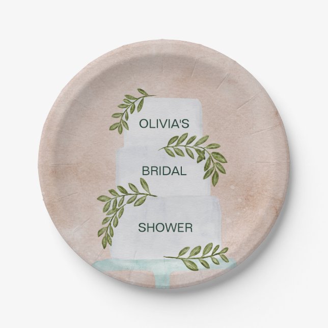 Assiettes En Carton Fête des mariées, Gâteau Mariage avec verdure (Devant)