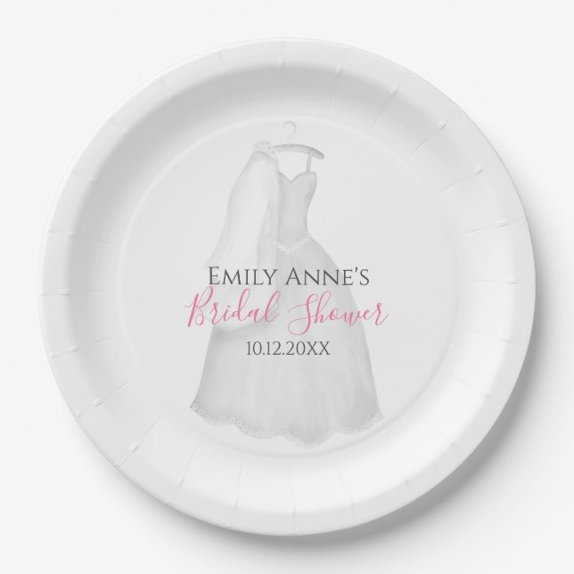 Assiettes En Carton Fête des mariées Mariage Moderne Aquarelle Bride G (Devant)