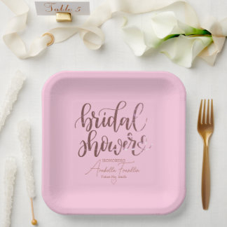 Assiettes En Carton Fête des mariées Mariage rose personnalisée