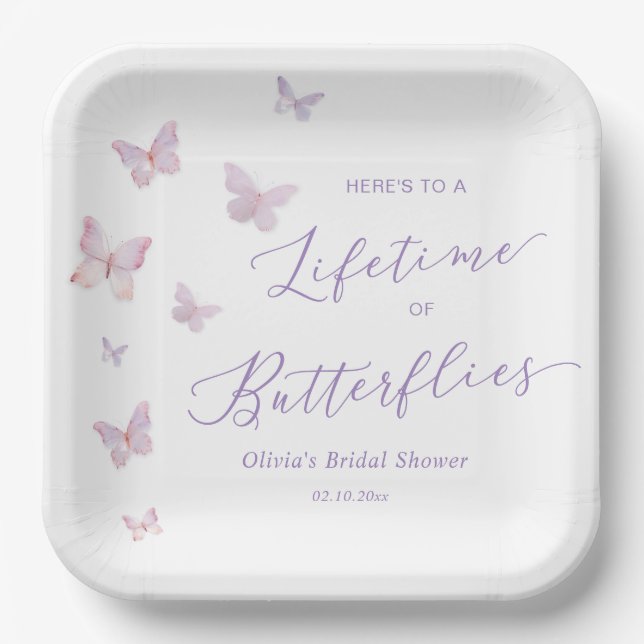 Assiettes En Carton Fête des mariées papillon (Recto)