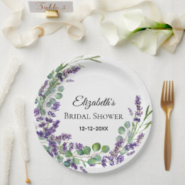 Assiettes En Carton Fête des mariées personnalisée Boho Lavender Eucal