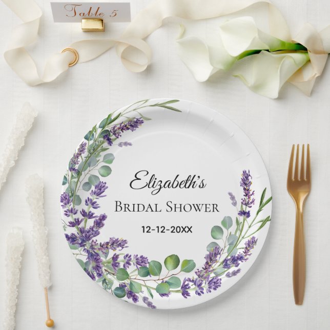 Assiettes En Carton Fête des mariées personnalisée Boho Lavender Eucal (Mariage)