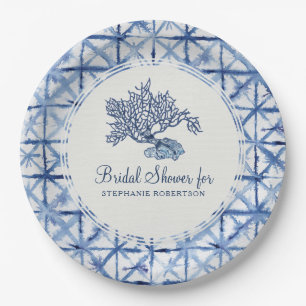 Assiettes En Carton Fête des mariées Plage moderne Coral Indigo Shibor