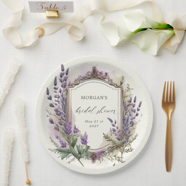 Assiettes En Carton Fête des mariées Régale Lavande Aquarelle (Mariage)