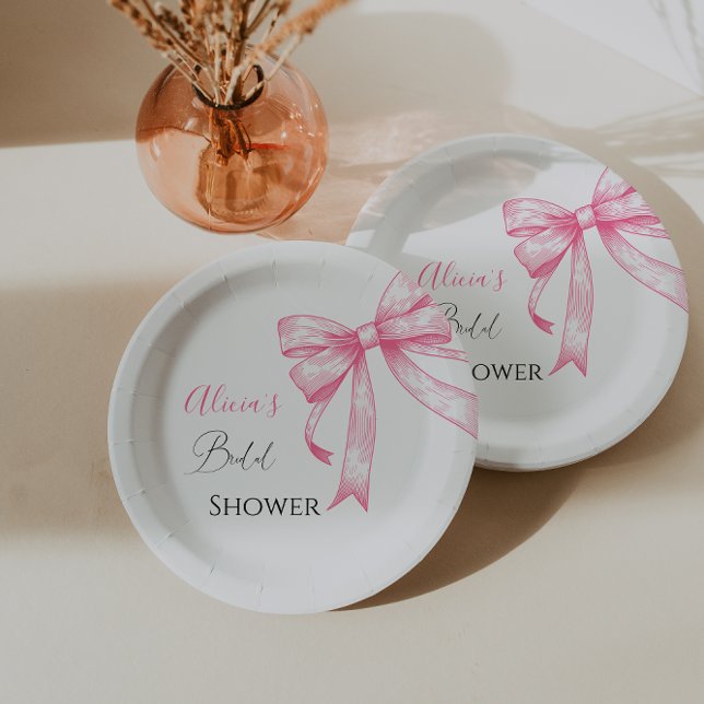 Assiettes En Carton Fête des mariées Retro Elegant Coquette Rose Bow (Créateur téléchargé)