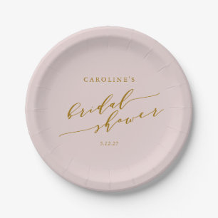 Assiettes En Carton Fête des mariées rose élégante minimaliste personn