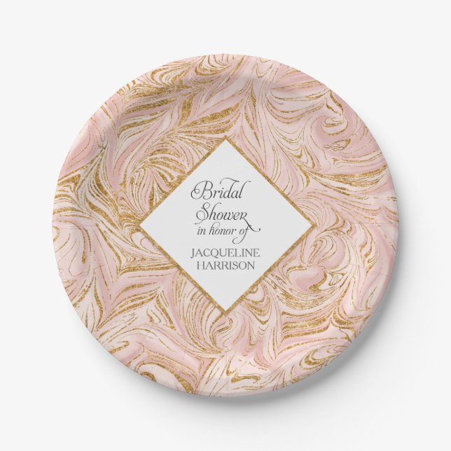 Assiettes En Carton Fête des mariées Rose Gold Faux Parties scintillan (Devant)