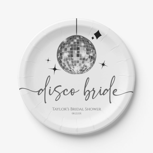 Assiettes En Carton Fête des mariées Silver Disco Ball Disco Bride (Devant)