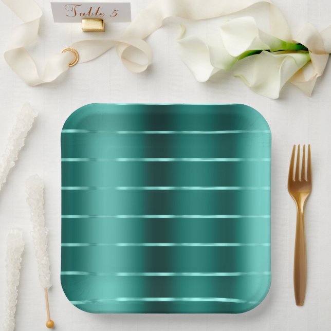 Assiettes En Carton Fête des mariées turquoise de ruban vert (Mariage)