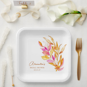 Assiettes En Carton Fête des mariées végétale minimaliste rose et jaun