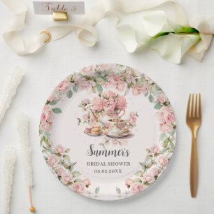 Assiettes En Carton Fête des mariées vintage Rose Floral High Tea Part
