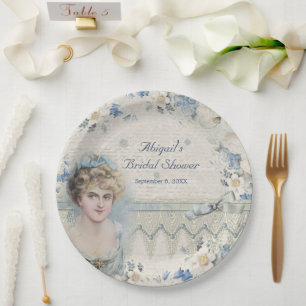 Assiettes En Carton Fête des mariées Vintage Victorien Lady Fleurs Ble
