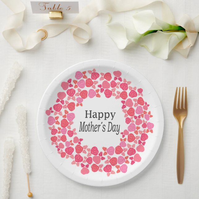 Assiettes En Carton Fête des mères de Bouquet rose (Mariage)