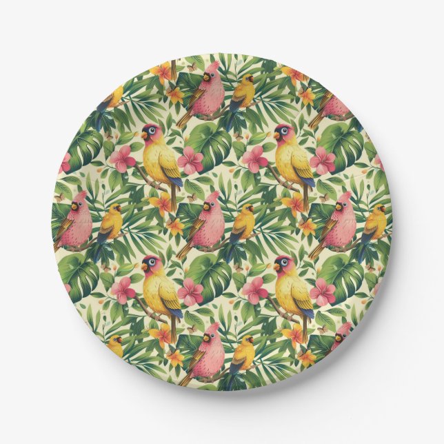 Assiettes En Carton Fête des Plaques de papier pour oiseaux tropicaux  (Devant)
