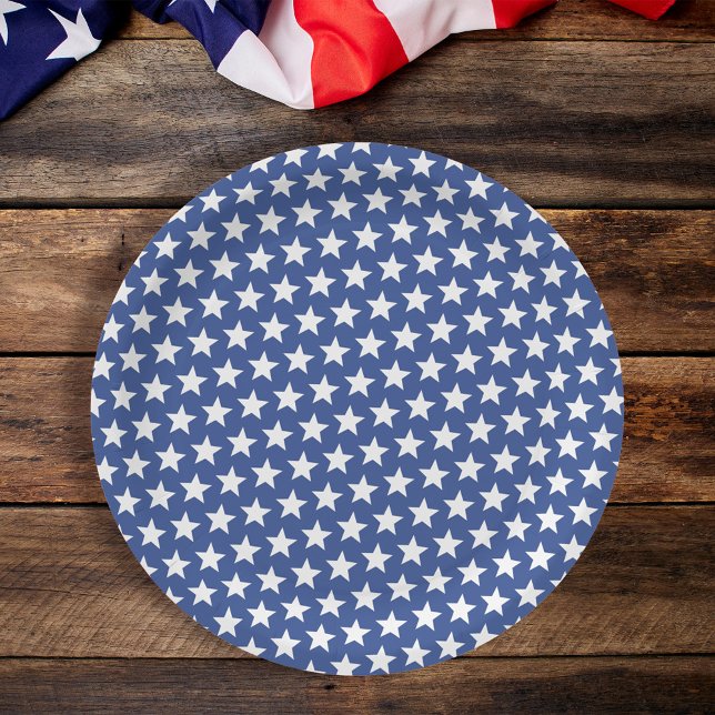 Assiettes En Carton Fête d'été Blue and White Stars (Créateur téléchargé)