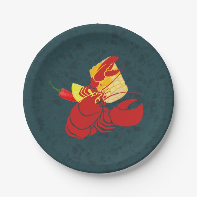 Assiettes En Carton Fête d'été de la boule de crabe de homard (Devant)