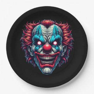 Assiettes En Carton Fête d'Halloween au visage de clown effrayant