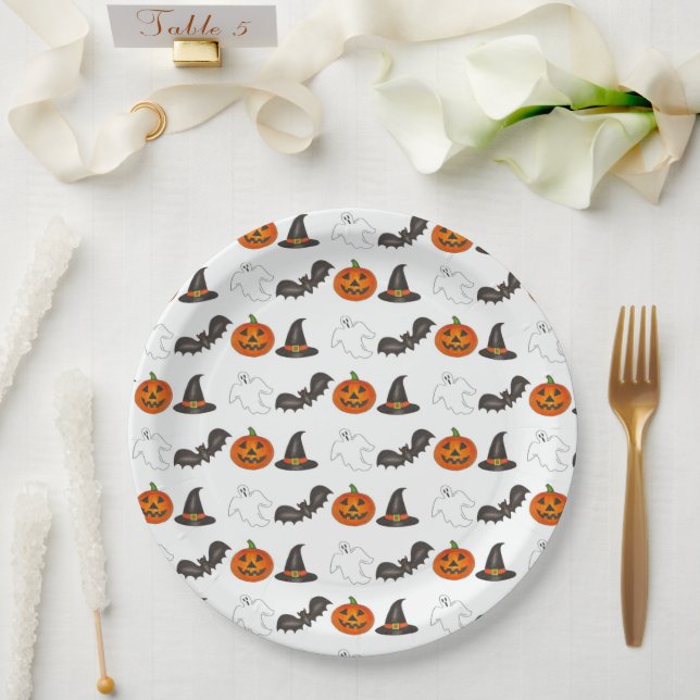 Assiettes En Carton Fête d'Halloween Citrouille chauve sorcière fantôm (Mariage)