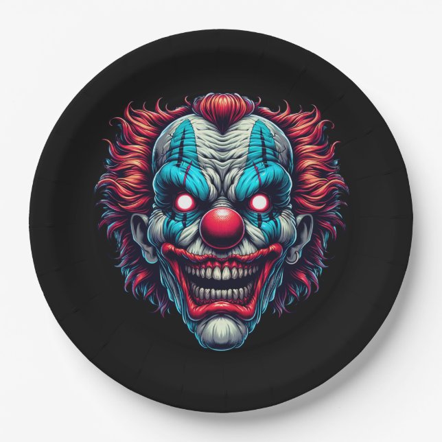 Assiettes En Carton Fête d'Halloween Clown éffrayant (Devant)