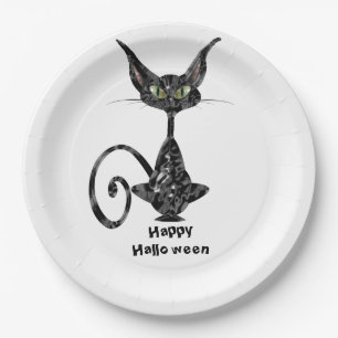 Assiettes En Carton Fête d'Halloween de chats noirs superstitieux