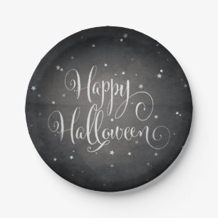 Assiettes En Carton Fête d'Halloween élégante noire et blanche avec ét