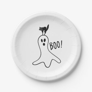 Assiettes En Carton Fête d'Halloween Fantôme et Chat Noir Effrayant Mi